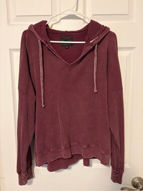 Washed Waffle-Knit Hooded Pullover - Dusty Plum
